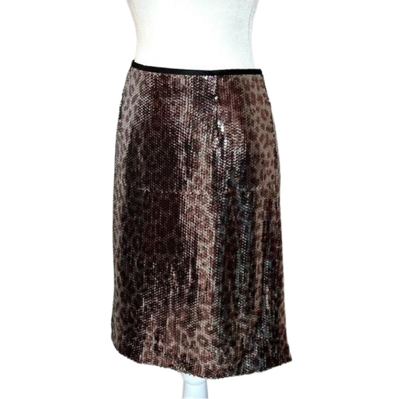 𝅺NANETTE Lepore Bronze Brown Sequin Cheetah Leopard Skirt 🇺🇸 NWT Gorgeous - Picture 9 of 16